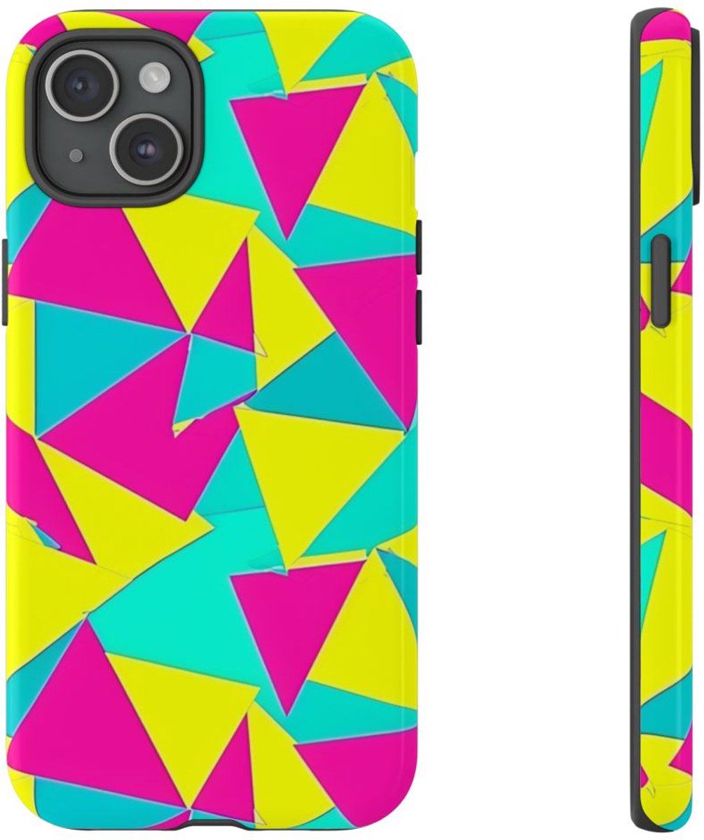 Neon Driehoekenpatroon – Telefoonhoesje Geschikt voor iPhone 15 Plus