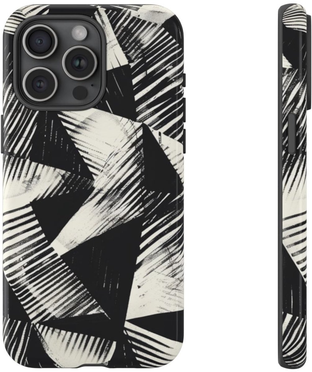 Zwart-Wit Geometrisch Patroon – Telefoonhoesje Geschikt voor iPhone 15 Pro Max
