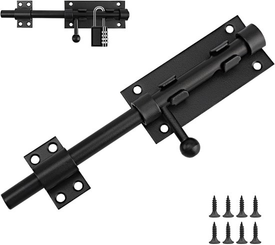 EXCITAT Deurslot - RVS - Buitendeurslot - Grendel - Lengte 200 mm - Binnendeurslot - Geschikt voor deuren, ramen, hekken - Zwart
