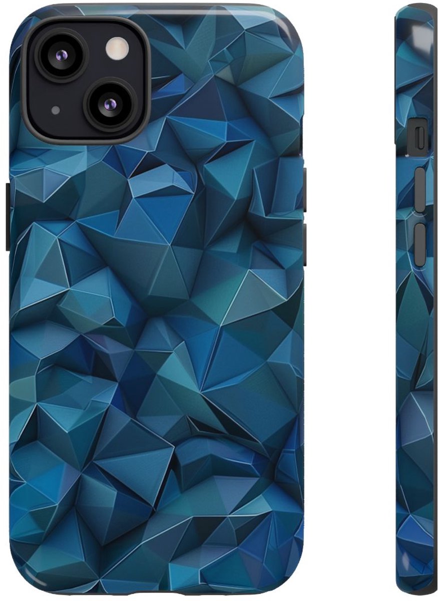 Diepblauw Geometrisch Polygonenpatroon – Telefoonhoesje Geschikt voor iPhone 13