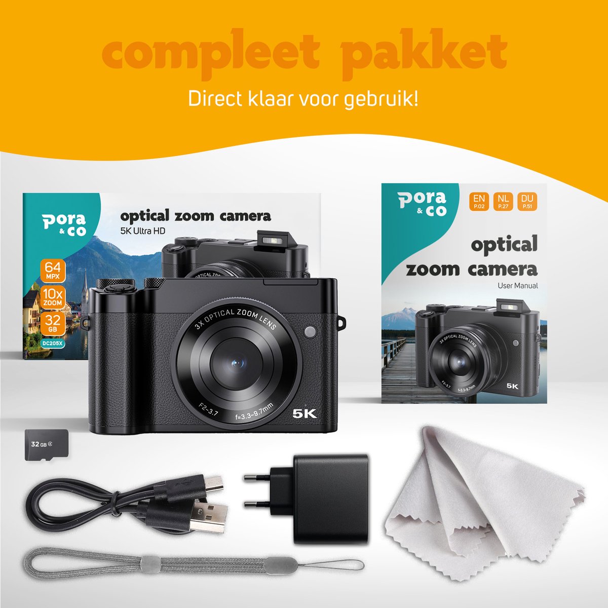 Compacte 5K Digitale Camera - 64MP Digitale Camera met 3 X Optische Zoom 2X Digital zoom - Beginnersvriendelijk - Inclusief 32GB SD-kaart thumbnail 6