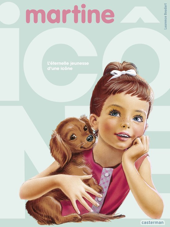 Une illustration d'une jeune fille avec un chiot. Le texte 'martine' est en haut.