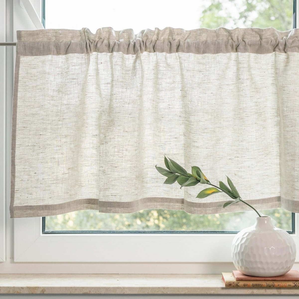 Ibenzoa Linnen Vitrage Bistrogordijnen voor Keuken en Badkamer in Landhuisstijl Beige 140x45 cm