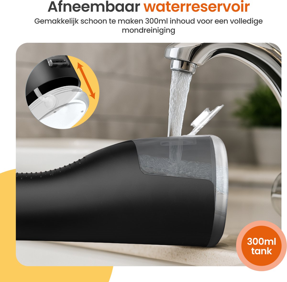 Goliving Waterflosser - 5 Opzetstukken - 4 Standen - Incl. Reistasje - Monddouche 300 ml - Elektrisch Flosapparaat - Draadloos & USB Oplaadbaar - Zwart thumbnail 8