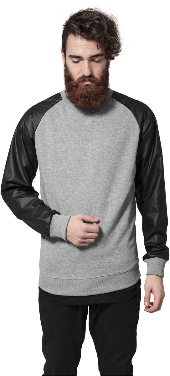 Urban Classics Raglan Leather Imitation Crew Sweater/trui S Zwart