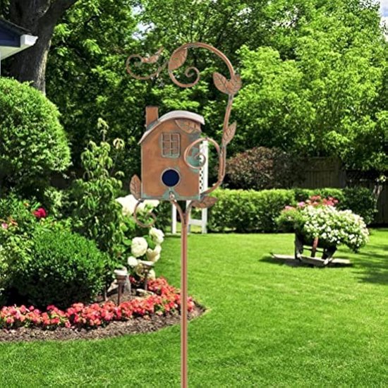 Vogelhuis met standaard, 143 cm hoog, weerbestendig van metaal, stabiele rustieke look, vogelvoederstation, vogelvoederhuis