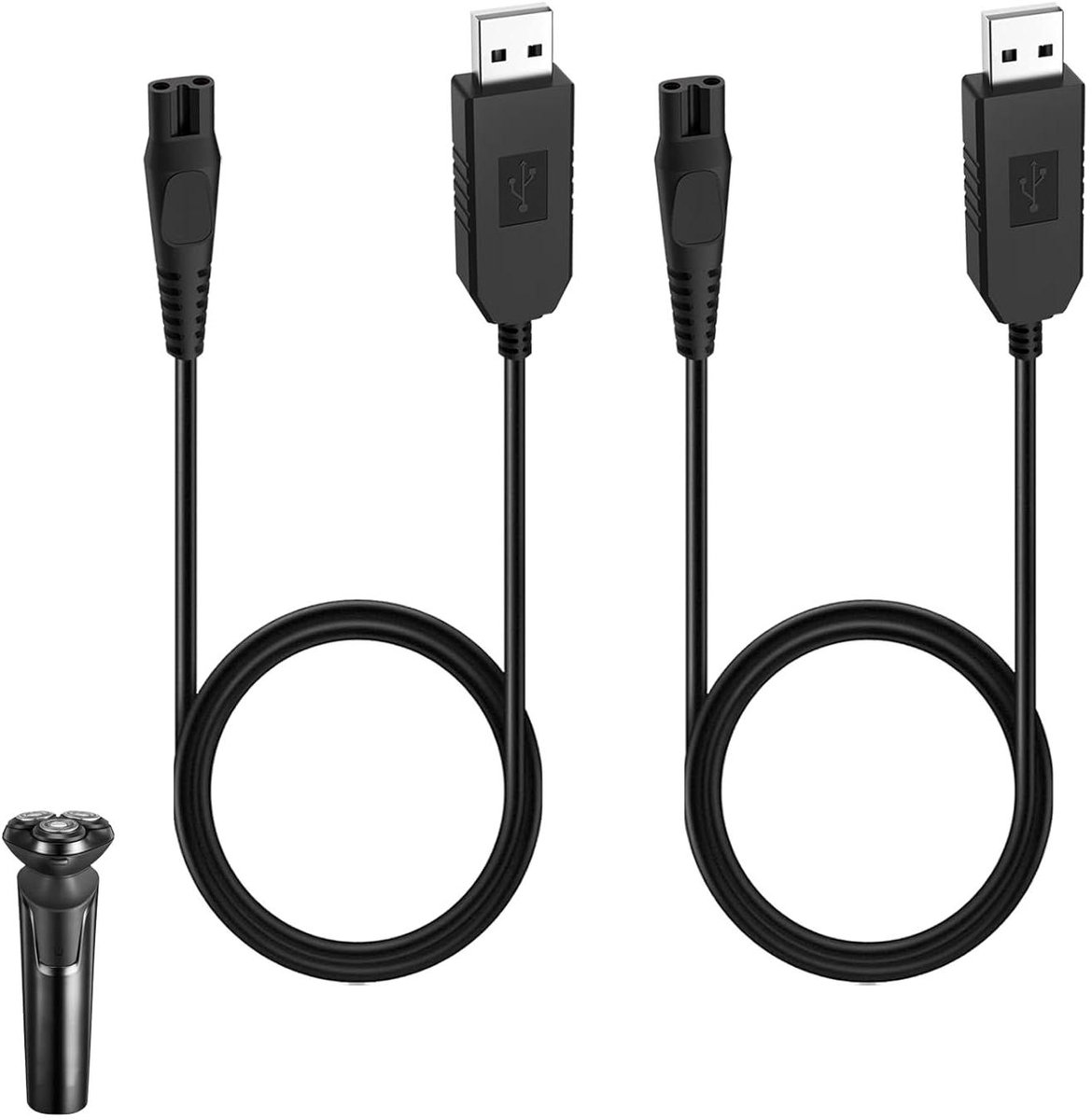 Allecto Plus - Oplaadkabel voor Philips Norelco One Blade scheerapparaat - 2 stuks - Verlengd - USB-oplader - QP-serie - MG-serie - X-serie - 5V - Geschikt voor meerdere modellen