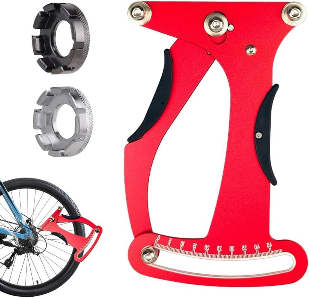 Spaakspanningsmeter - Fietspaakspanner met Tensiemeter en Spaaksleutels - Rood - Voor Fietsbanden - Aluminiumlegering