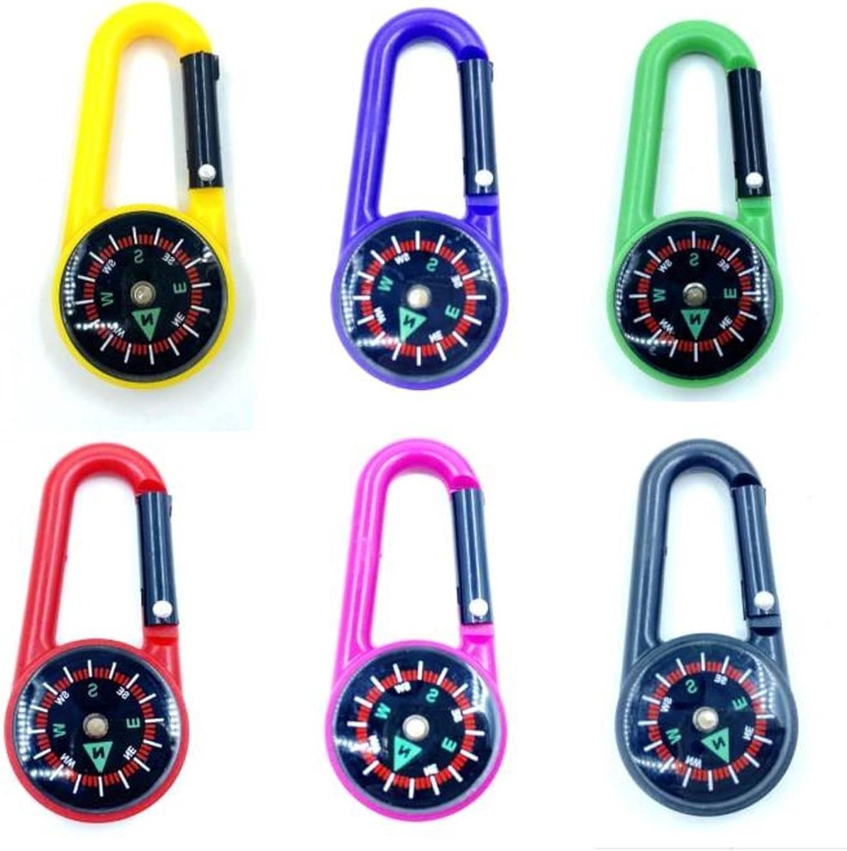 Allecto Plus - 6 stuks kinder kompas sleutelhanger met karabijnhaak voor buitenactiviteiten