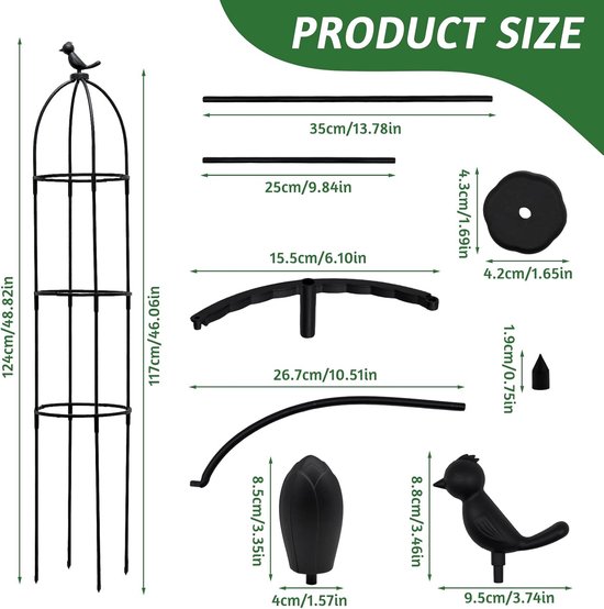 ZIKEBTUY Tuin-obelisk plantenklimhulp, 3 stuks, 120 cm, tuinobeliskenset, klimhulp voor klimplanten, metalen tuinrankrooster voor openbare plaatsen en privéplaatsen