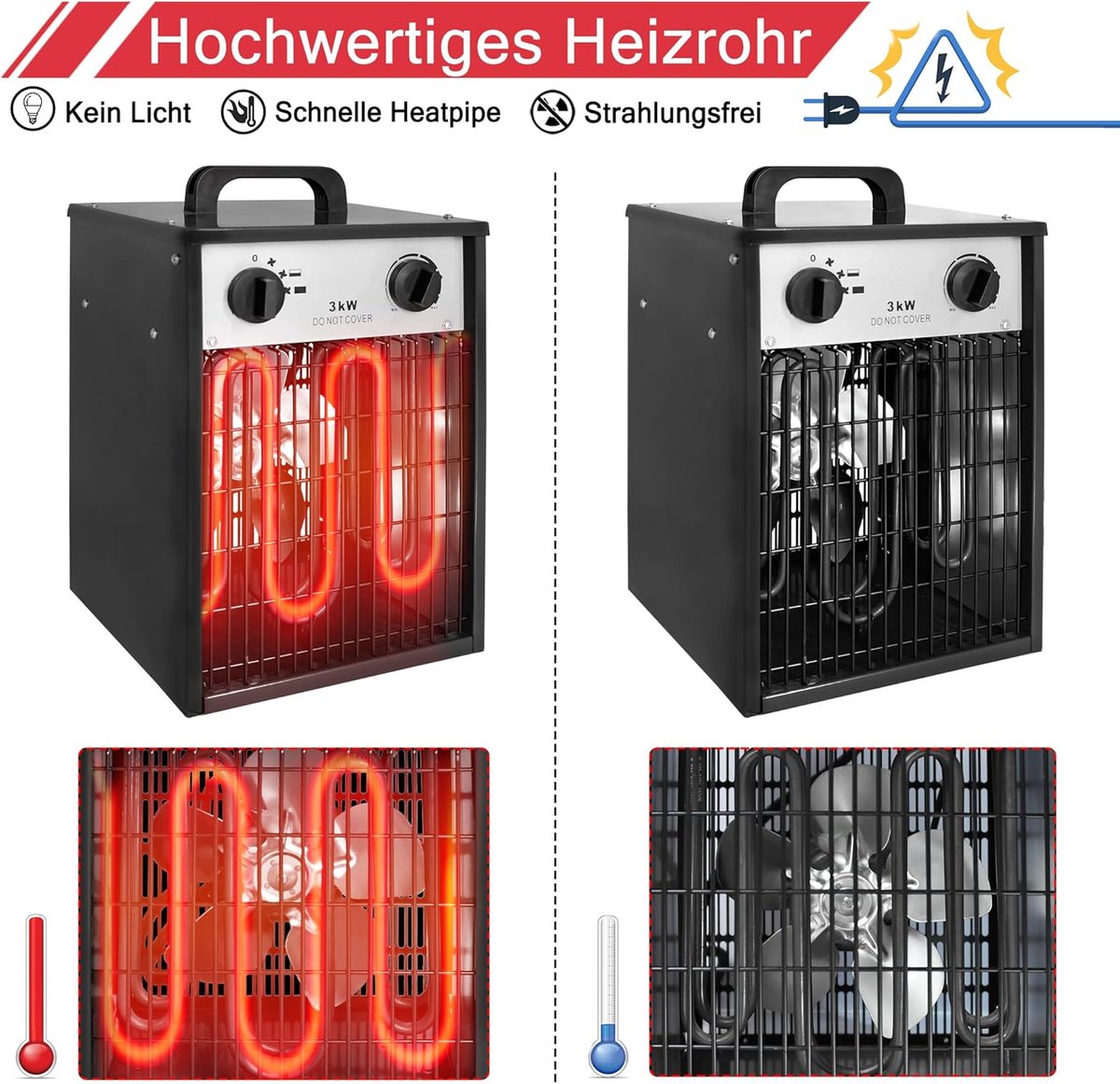 Aeroterma Electrica Dedra DED9920 , 2000 W, 230V, Termostat , Flux De Aer 230 M3 H Rosu 4116614