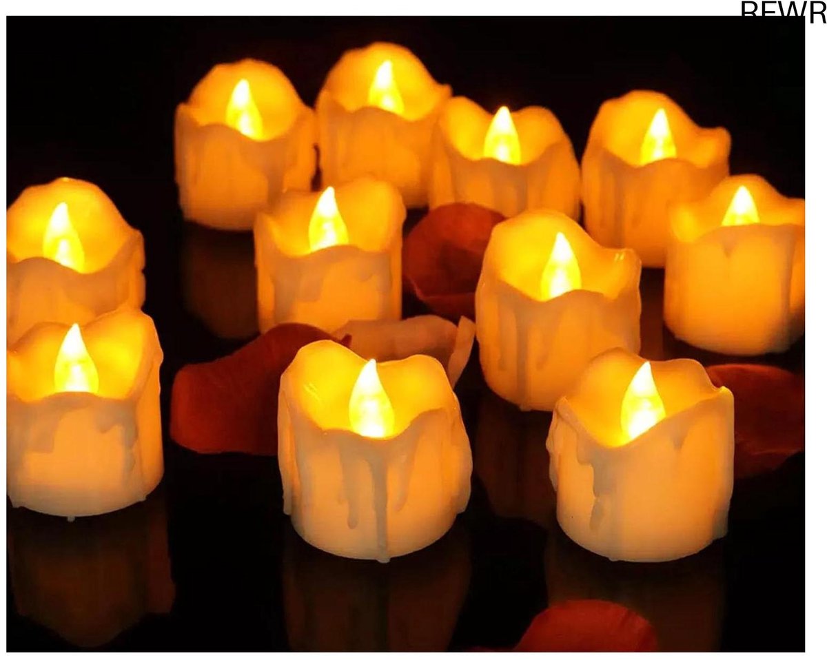 RFWR Flikkerende Vlamloze LED Kaarsen - Set van 12 voor Decoratie en Feestdagen Warm