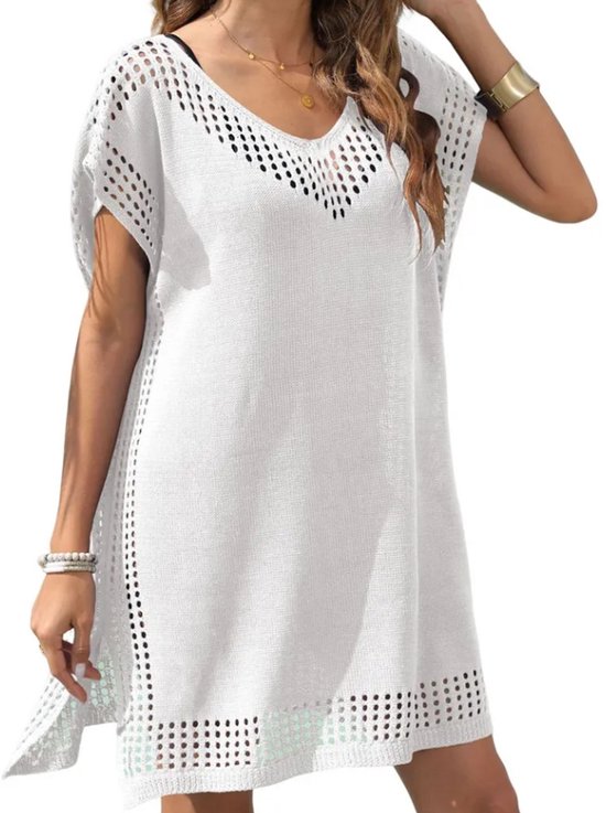 Strandjurk - Strand Bedekken jurk - Dames Strandkledding Omslagdoek - Vrouwen Strandjurkje - Omslagdoek Effen - Beach Cover Up - one size - wit - LOUZIR