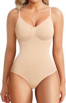 ChicShape® Bodysuit Shapewear Dames String - Sterk Corrigerend Ondergoed voor Buik & Lichaam - Bodyshaper - Beige - Maat L
