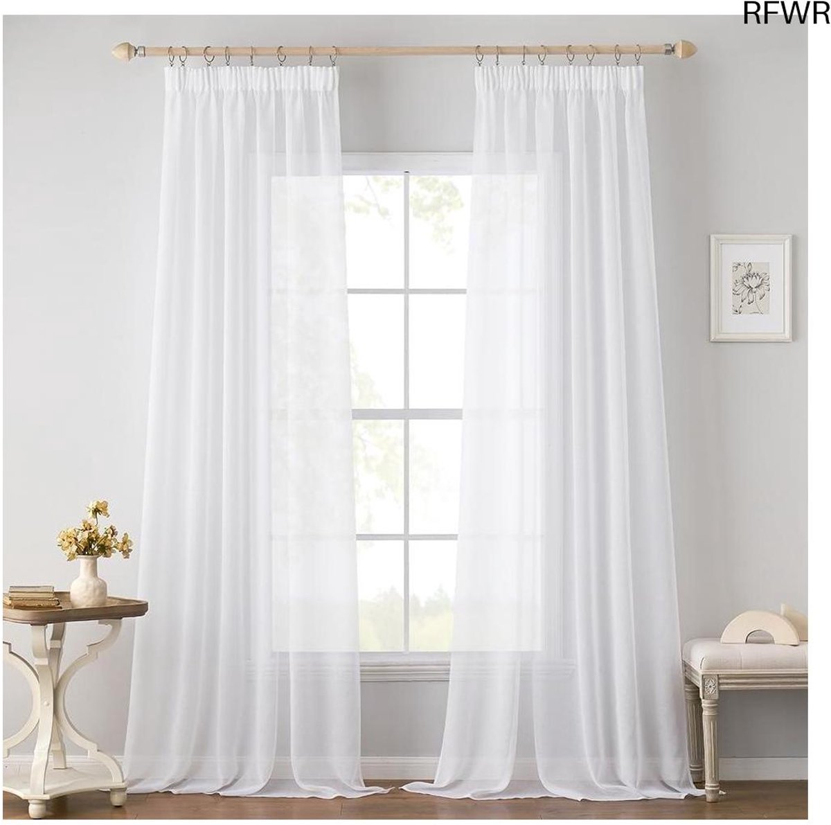 RFWR Transparante Vitrage Gordijnen Set van 2 – Polyester Voilegordijn voor Slaapkamer en Woonkamer, 140 x 175 cm, Wit
