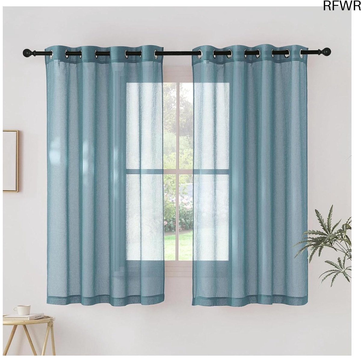 RFWR Transparante Raamgordijnen voor Woonkamer en Slaapkamer - Korte Vitragegordijnen 140x160 cm in Blauw