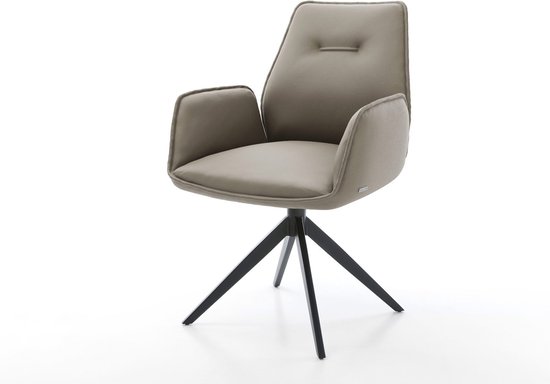 Chaise de salle à manger Zoa- Flex , cadre croisé large, cuir véritable noir, boue, pivotante à 360°, fonction bascule, noyau à ressorts ensachés
