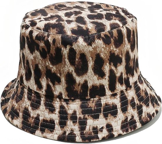 Allecto Plus - Bob pêcheur motif léopard, chapeau de soleil pliable unisexe d'été - Marron - Idéal pour les vacances et le shopping - Taille unique
