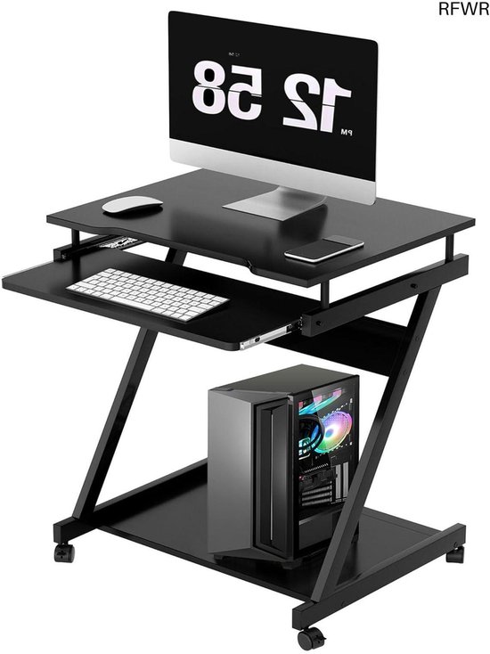 HOMCOM Computerbureau, werktafel, computerbureau, meerdere vakken, 152 x 60 x 88 cm, zwart
