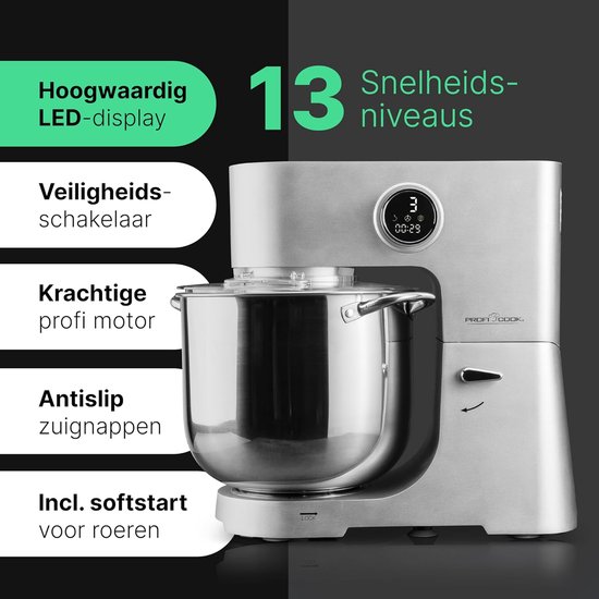 RFWR® Keukenmachine XXL 12L - Kneedmachine met 2500W Motor - Food Processor voor 8,5 kg deeg - 12 snelheden - LED-display van RFWR — afbeelding 2