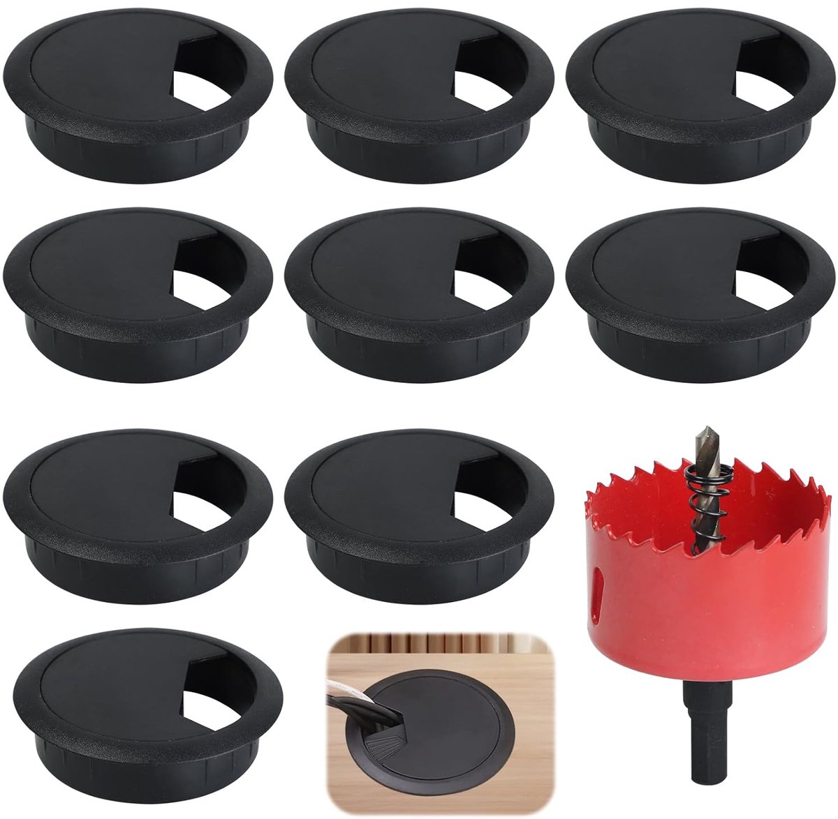 Kabeldoorvoer voor tafel - 10 stuks - zwart - rond
