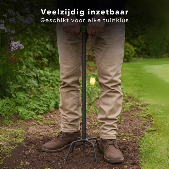 Cheqo® Tuinklauw Woelvork - Metaal - Tuinfrees - Onkruidsteker - Onkruidtrekker - Aarde Losmaken - Grond Beluchten - Kultiveren - Ergonomisch - Onkruid Wieden - Onkruidverwijderaar - Duurzaam en Efficiënt van Cheqo — afbeelding 4