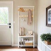 MIRA Cloakroom rack - Porte-manteau avec banc et étagère à chaussures - Multifonction - Industriel - Crème - 72x33,7x183