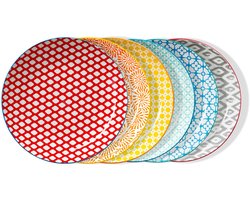 ONEMORE 26,92 cm Dinerborden Porselein, Bordenset Kleurrijk Groot, 6 Stuks Platte Keramische Borden Magnetron- en Vaatwasserbestendig, met Patroon en Kleurrijk