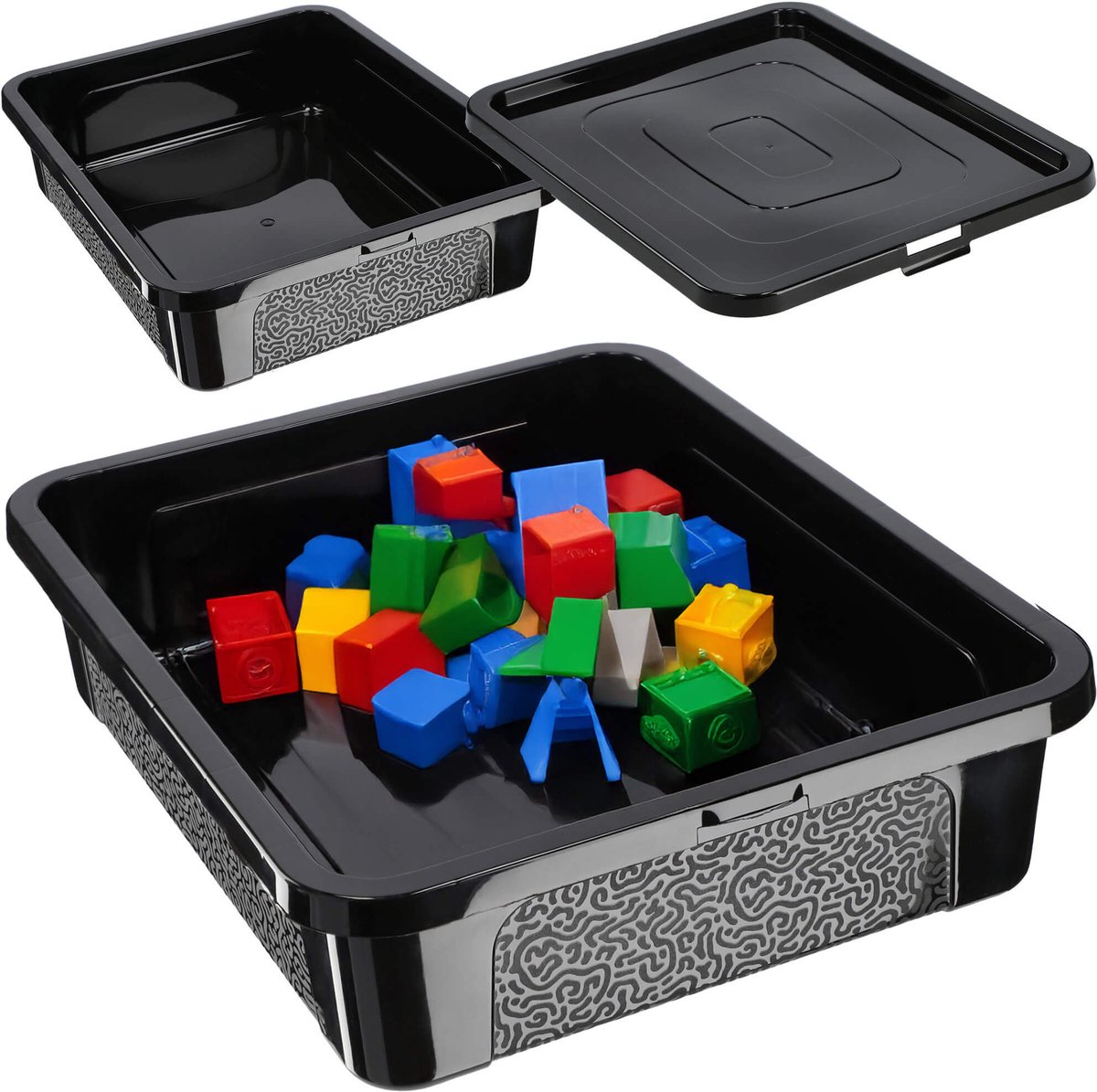 KADAX Rechthoekige opbergdoos met deksel, opbergcontainer, stapelcontainer, plastic doos, kunststof doos, ruimtebesparende opbergdoos (10 l, zwart)