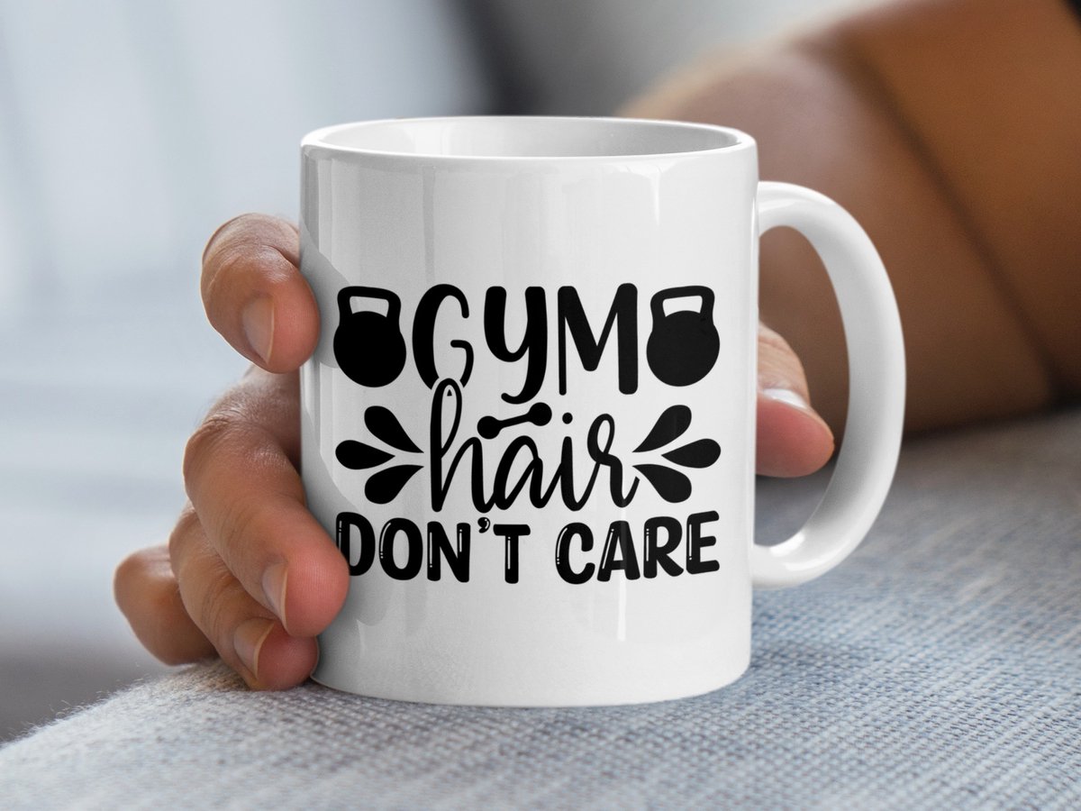 Gym Hair Don't Care Mok, Workout Fan, Fitness Gift, Kettlebell Lover Mok, Grappige Fitness Mok