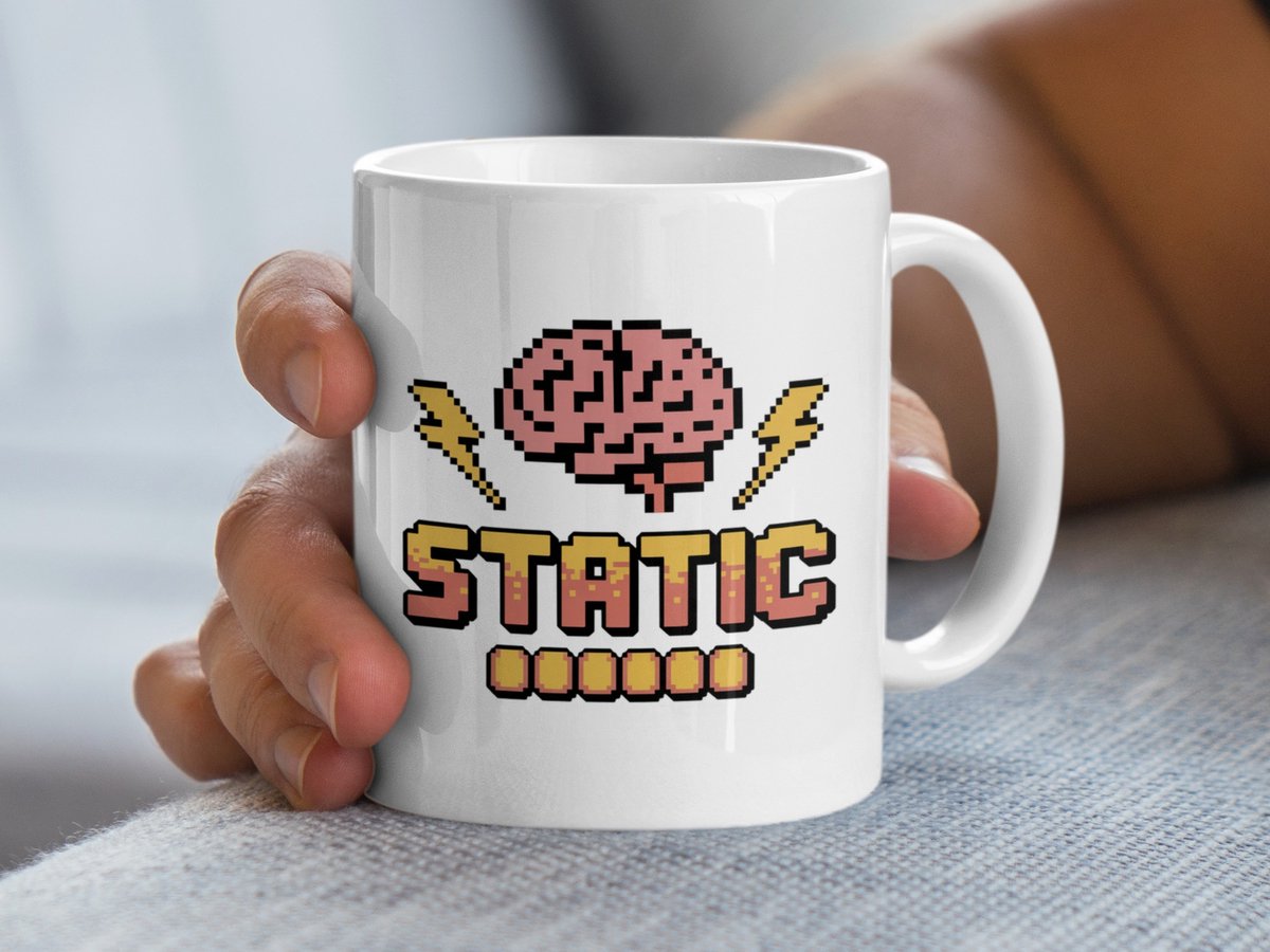 Pixel Art Static Mug, Retro Gamer Koffiemok, Geek Cadeau Idee, Brain Lightning Mok