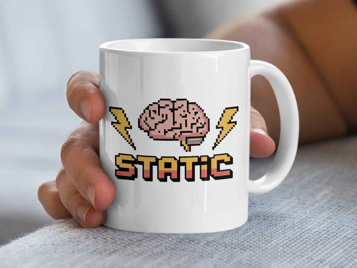 Pixel Art Static Brain Mug, Retro Gamer Gift, Nerd Geek Coffee Mug, Unique Design Gift Idea, Electric Brain Static Mug