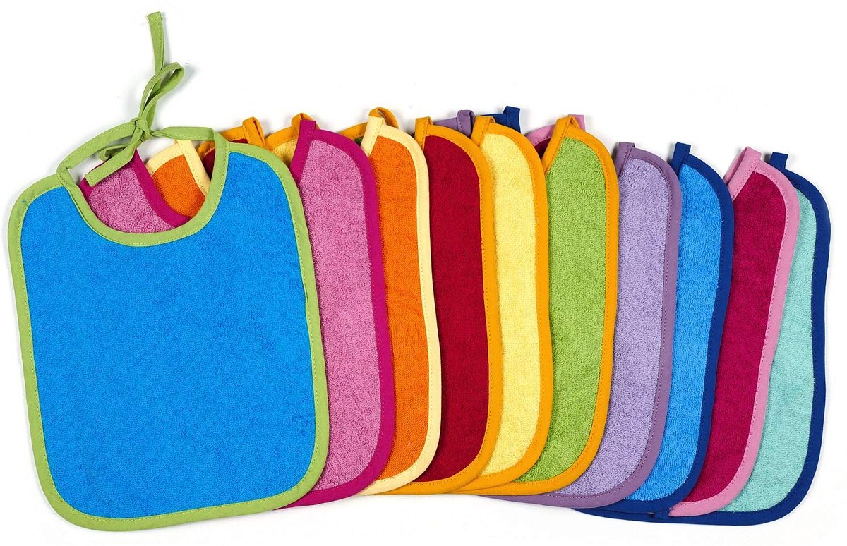 KiGATEX 10 x Baby Slabbetjes Gemaakt van 100% Katoen - Verstelbare Slabbetjes - Extreem Absorberende Badstof met Strikjes - Oeko-Tex Gecertificeerd - 30 x 40 cm (Meerkleurig)