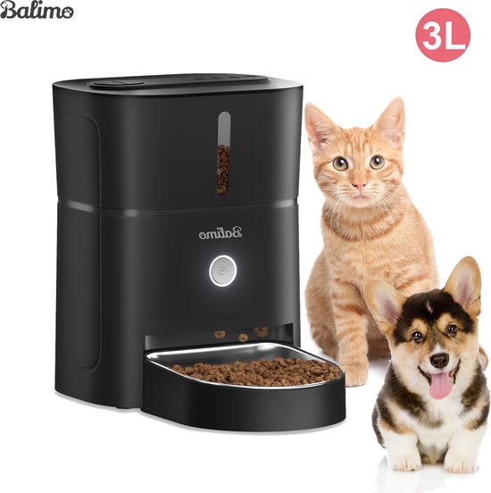 Balimo Automatische Voerbak Kat en Hond - 3 Liter - Inclusief 1 RVS Voerbakken - Voerautomaat & Anti-Schrokbak - Voerdispenser - Eetbak voor Katten & Honden - Zwart - Balimo - €38,01