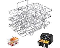 Geschikt voor Airfryer-rekken- Airfryer-accessoires 3 rekken- Airfryer-rek met dubbele mand 304 roestvrij staal keukenaccessoires voor airfryer- geschikt voor airfryers met dubbele mand (19-3 * 12-3 * 11-5 cm)
