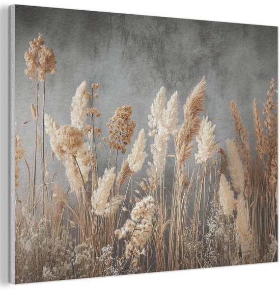 Akoestisch wandpaneel 100x70 cm - Vilt schilderij Gedroogde Veldbloemen - Grijs - Beton - Akoestische panelen - Geluidsdempende wanddecoratie - Geluidsisolatie woonkamer - Muurdecoratie geluidspanelen