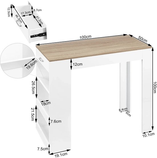 WOOOD Largo bartafel vierkant 85 x85 cm eiken Onbehandeld