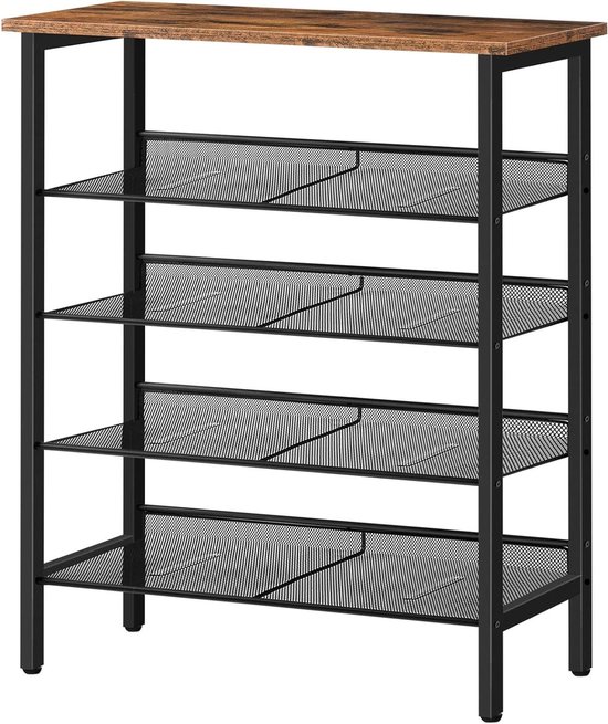 UEV Schoenenkast met 2 kleppen, schoenenkast, kantelbaar, verstelbaar en afneembaar rek, lijnpatroon, voor entree, hal, woonkamer, 52 x 24 x 86,5 cm, bruin