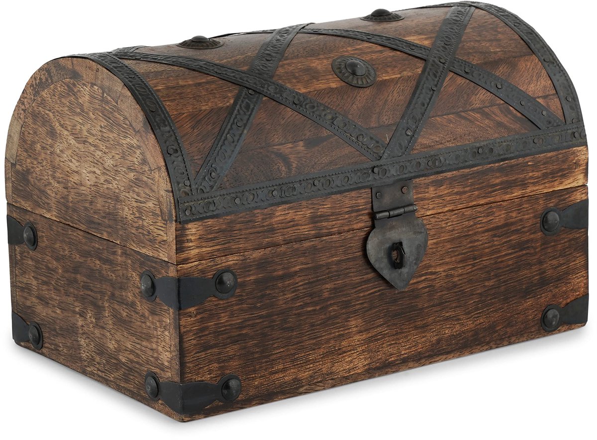Ibenzoa® Handgemaakte houten sieradendoos met piratenthema en vintage schelpstrepen, veelzijdige opbergkist