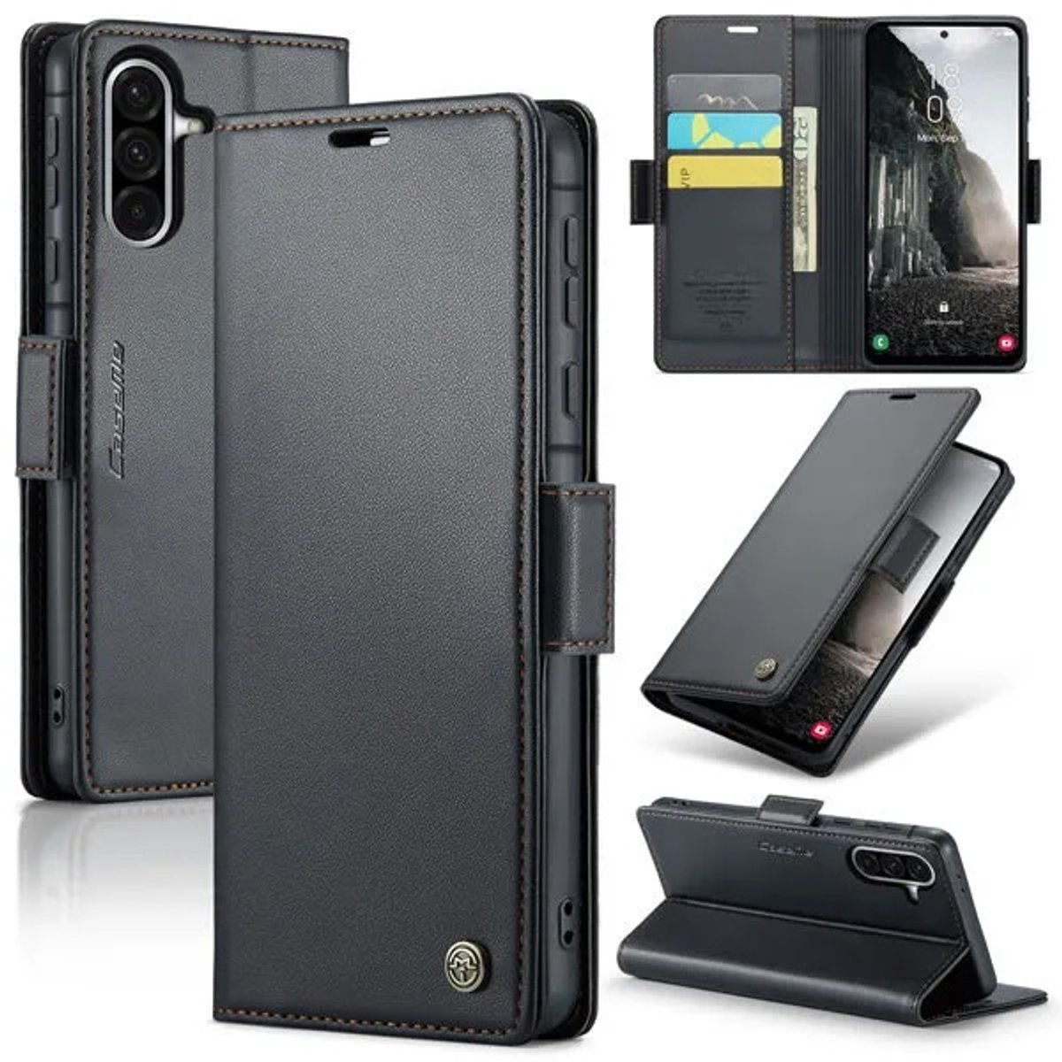 CaseMe Wallet Case met RFID Bescherming en Magneetsluiting voor Galaxy A36 5G _ Zwart