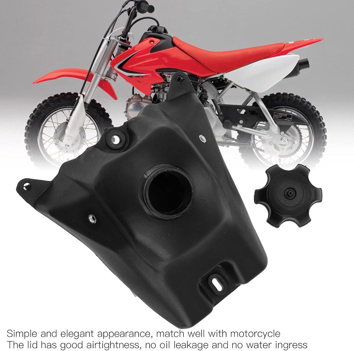 Allecto Plus - Brandstof Gas Tank voor Dirt Pit Bike - Zwart - Vervanging voor XR50 CRF50 - Met Cap - Benzine Tank