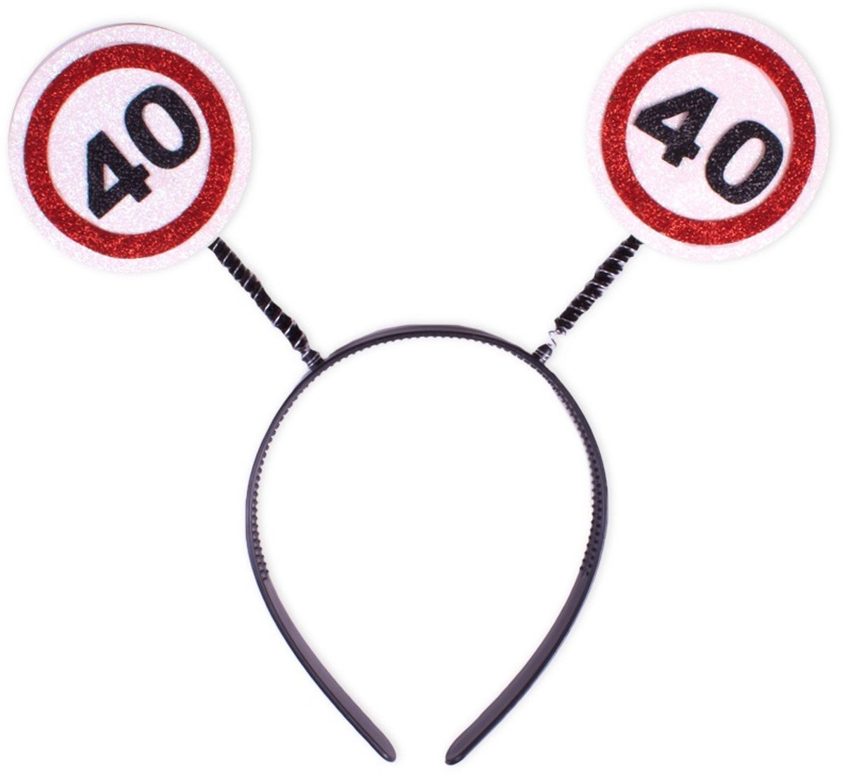 Verjaardag diadeem | zwart met 2 x rood witte verkeersborden | leeftijd 40 jaar