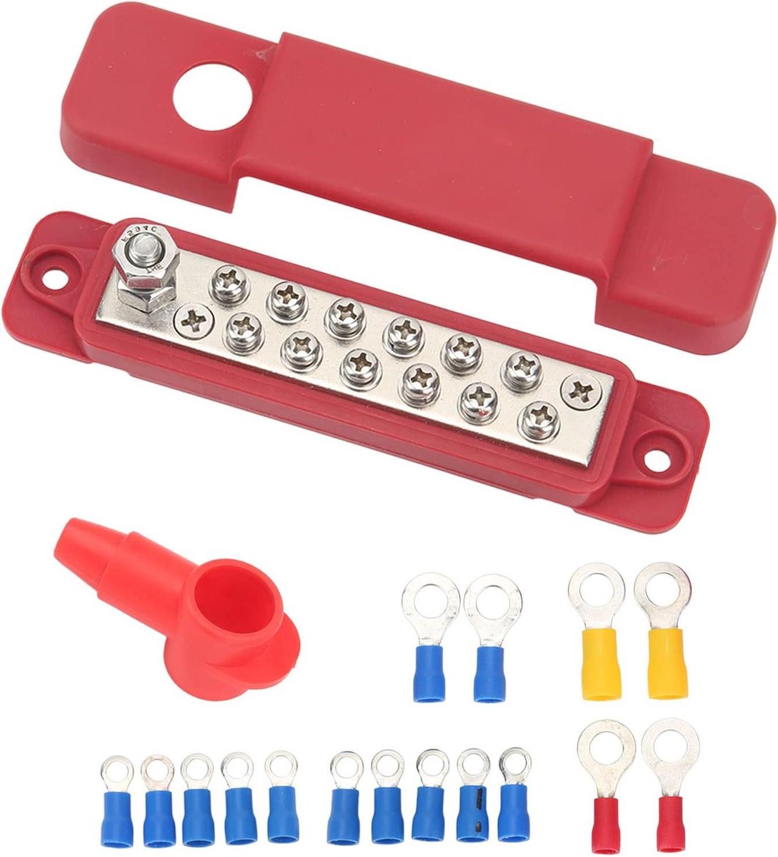 Allecto Plus - Busbar-aansluitblok 12v 12 Terminal Distributieblok 180A Marine Supply Busbar - Auto's Campers Jachten - Rood