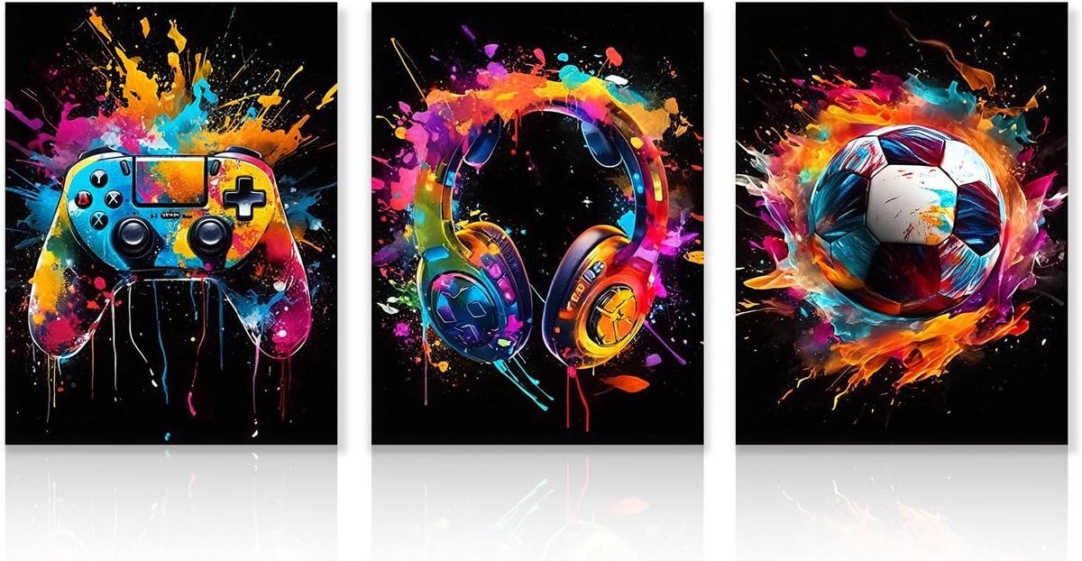 Allecto Plus - Graffiti Kunst Voetbal Thema Wanddecoratie voor Jongensslaapkamer - Tieners - 30x40 cm - Niet Ingelijst