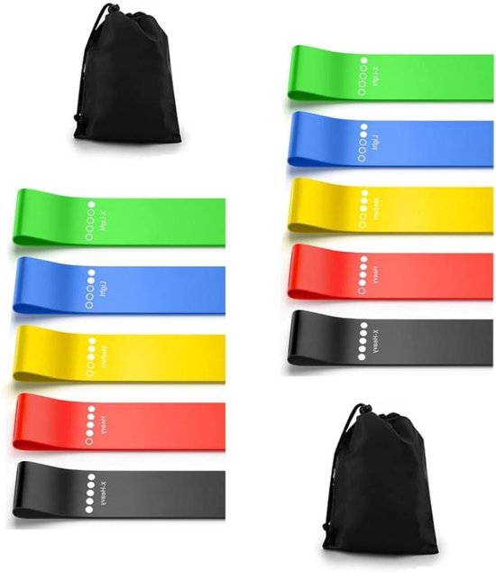 AUSYIWI Set van 5 fitnessbanden met 5 niveaus, 100% latex fitnessband, weerstandsbanden, gymnastiekband voor spieropbouw, yoga, pilates