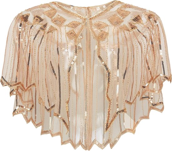 Damesstola, accessoires uit de jaren 20, pailletten sjaal en omslagdoeken 1920s vintage avondcape, stola voor retro Gatsby-feestkostuum, Zwart, One size