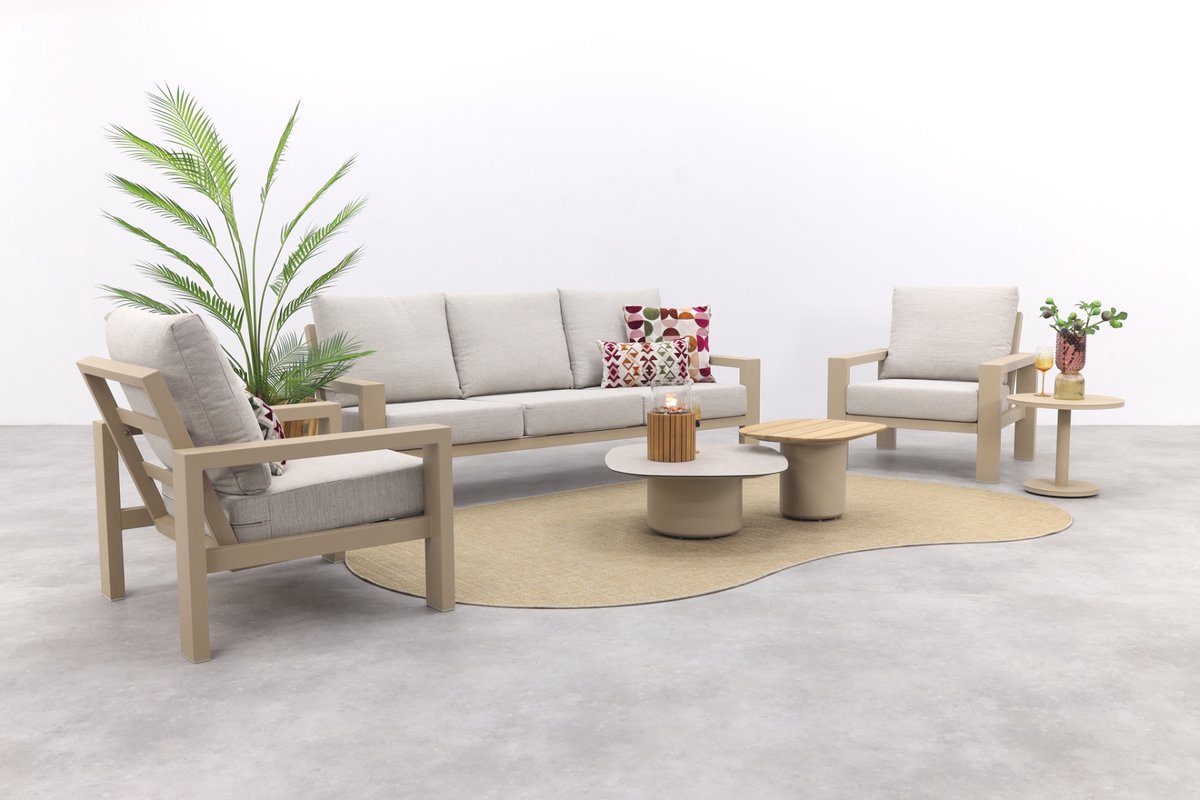 Van der Garde Tuinmeubelen Verano/Demi stoel-bank loungeset (5-delig) - Latte Taupe/Zand