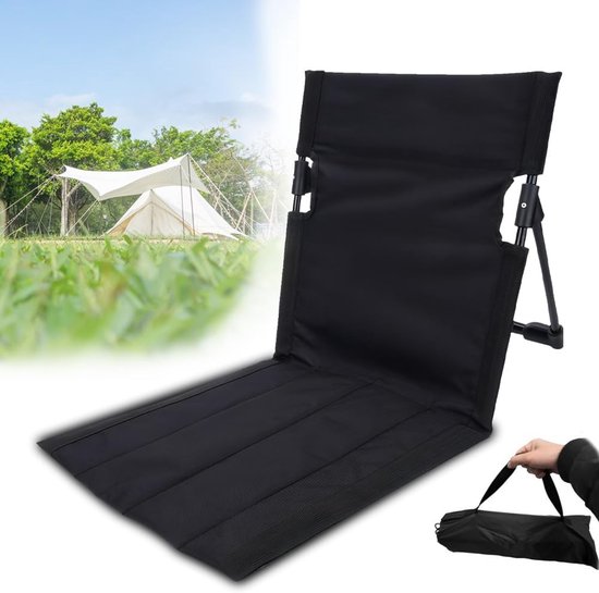 Camping Vloer Stoel Oxford Stof Opvouwbare Strand Zitmat met Rugondersteuning Lichtgewicht Reizen Lounge Pad met Opbergtas Draagbaar Stadion Zitkussen voor Vissen Picknick Strand Wandelen (zwart
