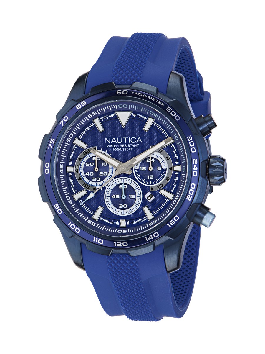 Nautica Nst Analoog Horloge Blauw Kast: 100 % Roestvrij Staal | Band: 100 % Siliconen 46 mm NAPNSF304, NAPNSF305