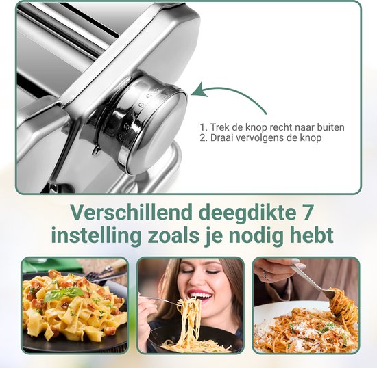 Pastamachine - 9 Standen voor Verse Spaghetti, Tagliatelle, Fettuccine en Lasagne - Hoogwaardig Roestvrij Staal- AUM van Merkloos — afbeelding 3